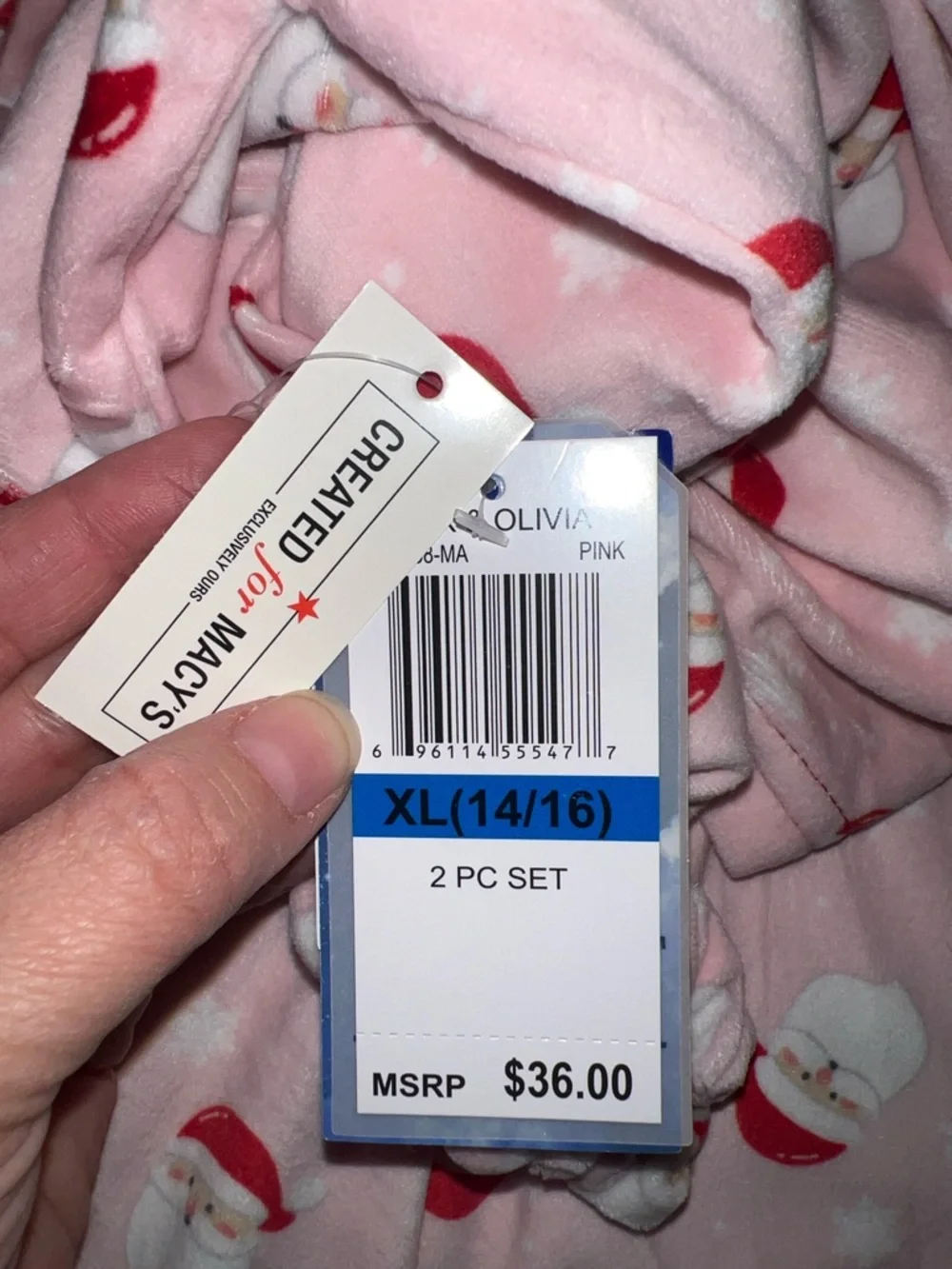 NEW Max & Olivia Pink Santa Print Girls Pajama Set -Button Front 2pc & scrunchie